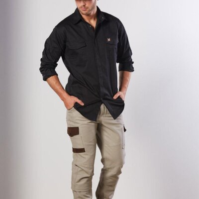 WT10 MENS STRETCH WORK SHIRT WITH 2 FRONT FLAP POCKETS Thumbnail