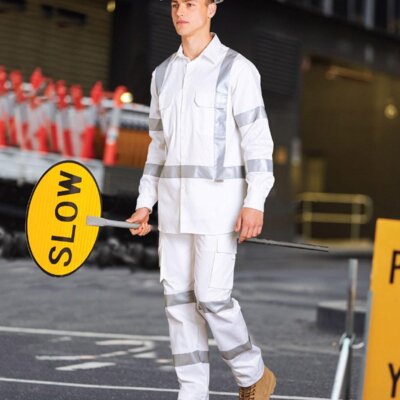 WT09HV Mens White Safety Shirt with X Back Biomotion Tape Configuration Thumbnail