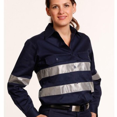 WT08HV WOMEN'S COTTON DRILL WORK SHIRT WITH 3M TAPES Thumbnail