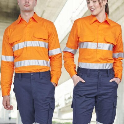 SW87 UNISEX HI-VIS COOL BREEZE CLOSED FRONT LS SHIRT WITH PERFORATED TAPE Thumbnail