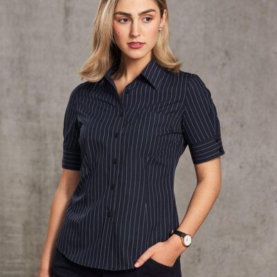 M8224 Women's Pin Stripe Short Sleeve Shirt Thumbnail