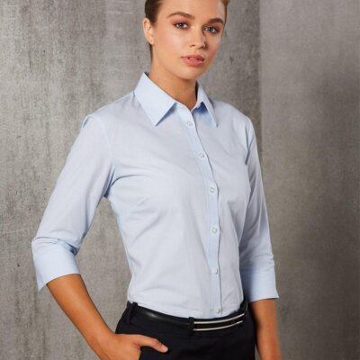 M8213 Women's Fine Stripe 3/4 Sleeve Shirt Thumbnail