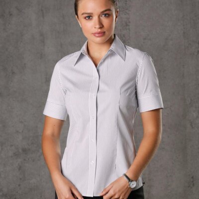 M8200S Women's Ticking Stripe Short Sleeve Shirt Thumbnail
