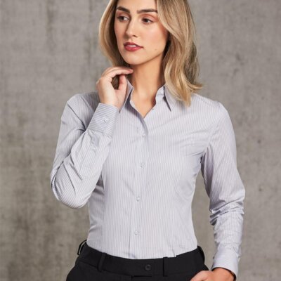 M8200L Women's Ticking Stripe Long Sleeve Shirt Thumbnail