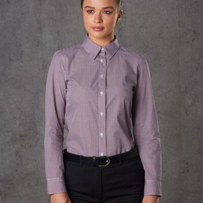M8340L Ladies’ Two Tone Mini Gingham Long Sleeve Shirt Thumbnail