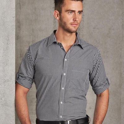M7300L Men’s Gingham Check Long Sleeve Shirt with Roll-up Tab Sleeve Thumbnail
