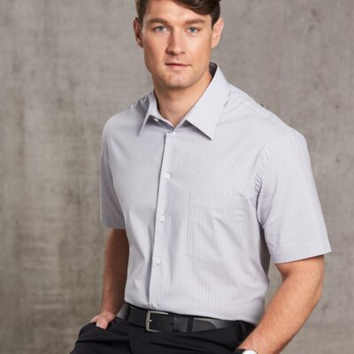 M7200S Men's Ticking Stripe Short Sleeve Shirt Thumbnail