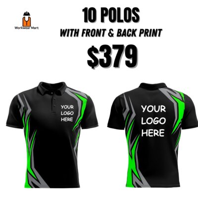  10 Custom Active Sport's Polos With Front And Back Print Deal| Mens |  Womens | Kids Thumbnail
