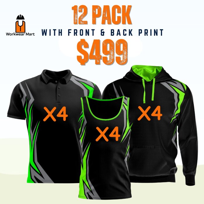 Active Sport's 12 Pack 4 *Polos 4*Singlets 4*hoodies With Front And Back Print Deal| Mens |  Womens | Kids Thumbnail