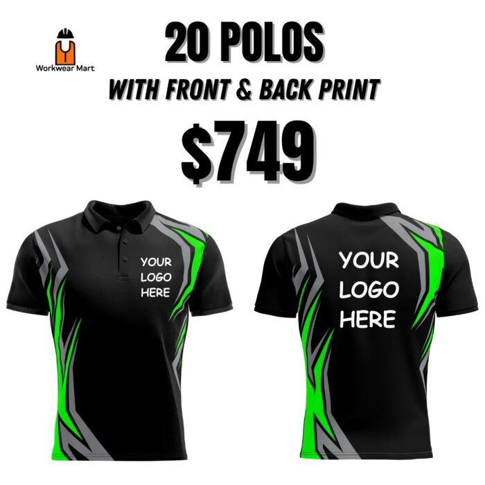 20 Custom Active Sport's Polos With Front And Back Print Deal| Mens |  Womens | Kids Thumbnail