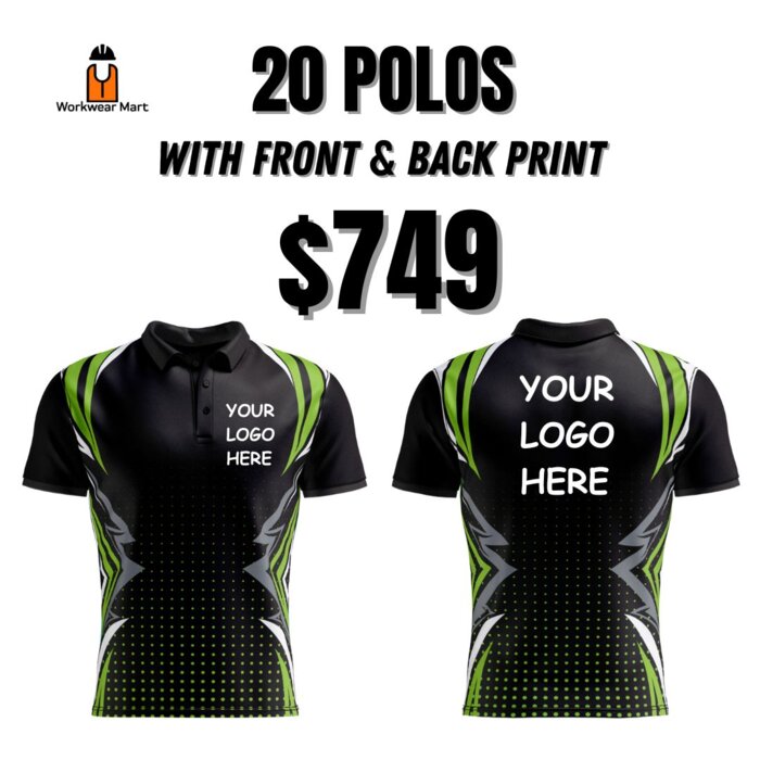 20 Custom Velocity Polos With Front And Back Print Deal| Mens |  Womens | Kids Thumbnail