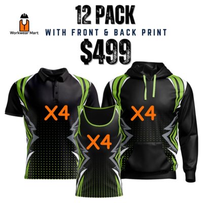 Velocity 12 Pack 4 *Polos 4*Singlets 4*hoodies With Front And Back Print Deal| Mens |  Womens | Kids Thumbnail