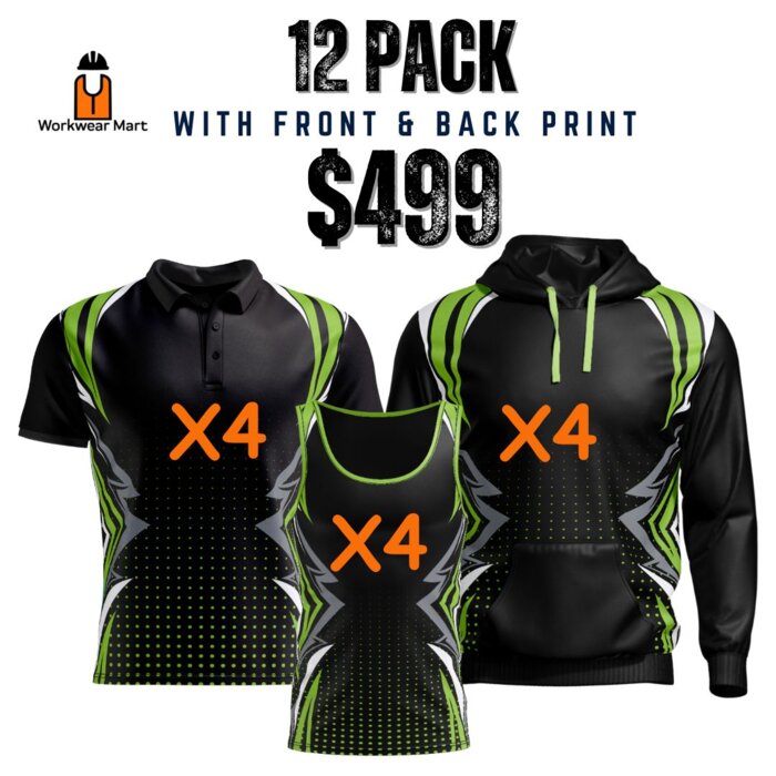 Velocity 12 Pack 4 *Polos 4*Singlets 4*hoodies With Front And Back Print Deal| Mens |  Womens | Kids Thumbnail