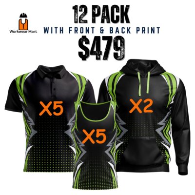 Velocity 12 Pack 5 *Polos 5*Singlets 2*hoodies With Front And Back Print Deal| Mens |  Womens | Kids Thumbnail