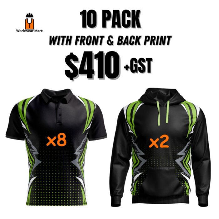 Velocity 10 Pack  8* Polos  2* hoodies With Front And Back Print Deal| Mens |  Womens | Kids Thumbnail