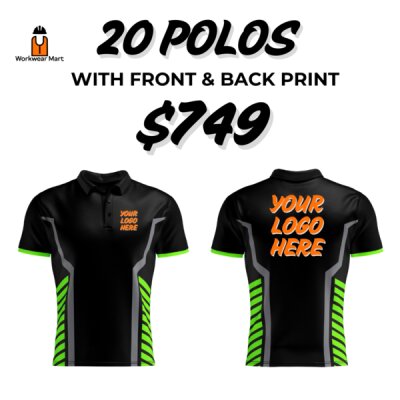 20 Custom Vivid Performance Polos With Front And Back Print Deal| Mens | Womens | Kids Thumbnail