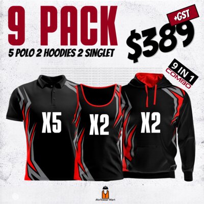  ActiveSport's 9 Pack  5* Polos  2* hoodies  2* singlets With Front And Back Print Deal| Mens |  Womens | Kids Thumbnail