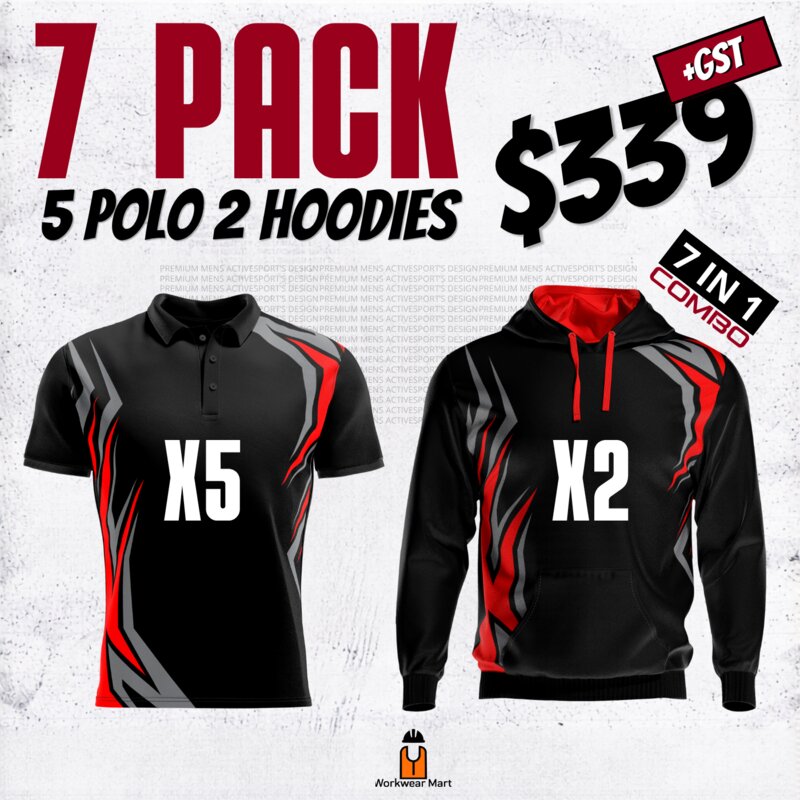  ActiveSport's 7 Pack  5* Polos  2* hoodies With Front And Back Print Deal| Mens |  Womens | Kids Thumbnail