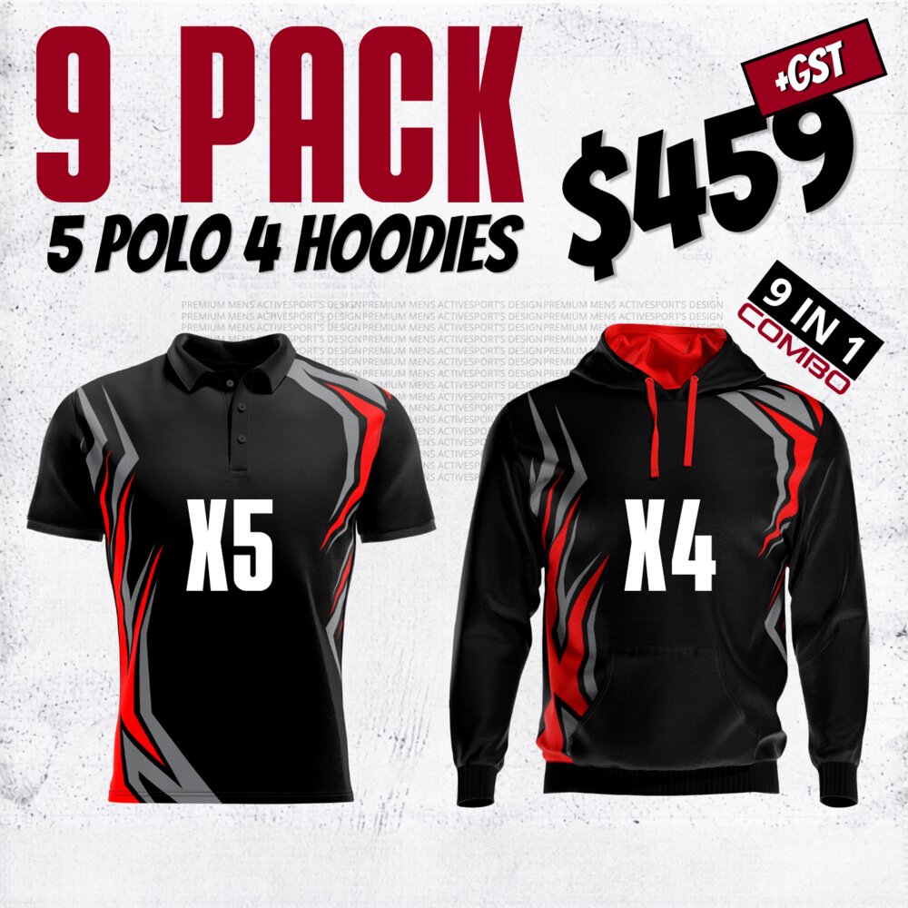 ActiveSport's 9 Pack  * 5* Polos  4* hoodies With Front And Back Print Deal| Mens |  Womens | Kids Thumbnail